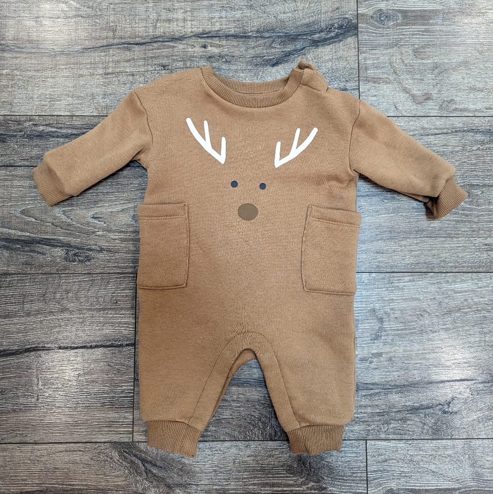 Newborn Romper Reindeer Christmas Outfit One Piece Baby Boy Girl Neutral Tan